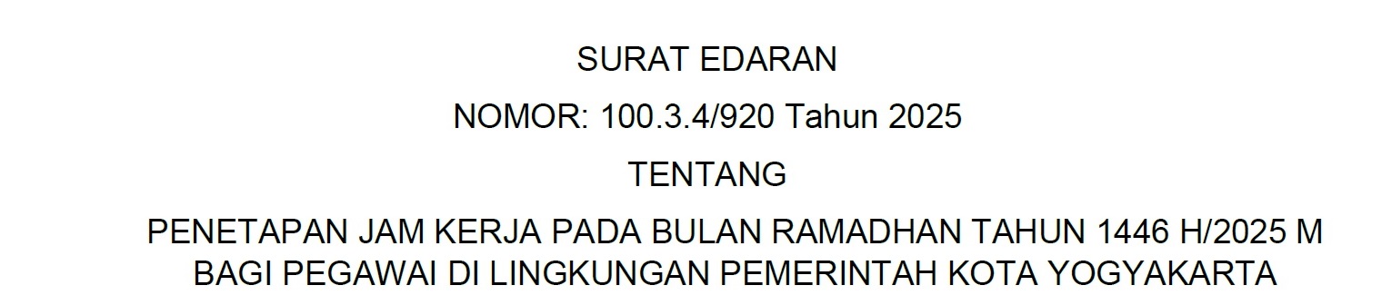 PENGUMUMAN PENETAPAN JAM KERJA PADA BULAN RAMADHAN TAHUN 1446 H/2025 M